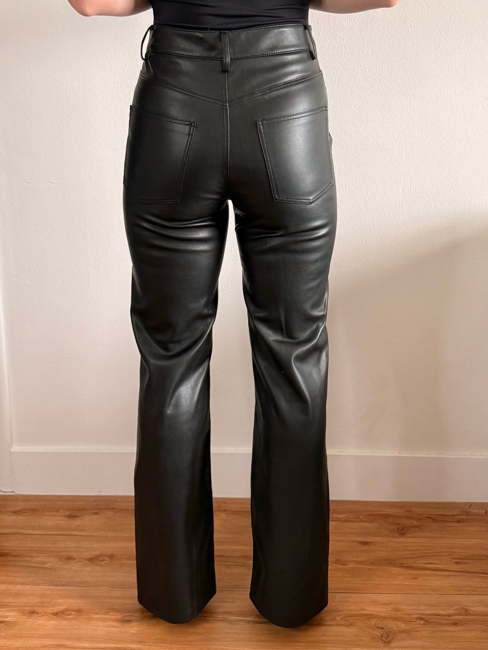 Zara Black Faux Leather Straight-Leg Trousers - Picture 2 of 4